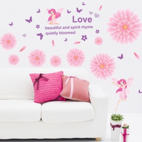 Fairy Princess, Pink Flowers & Butterflies Vinyl Wall Decals